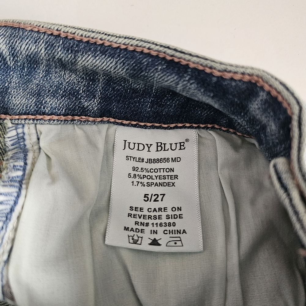 Judy Blue Straight Leg Jeans Size 5/27 Lightly Distressed Medium Wash Stretch - Picture 8 of 9